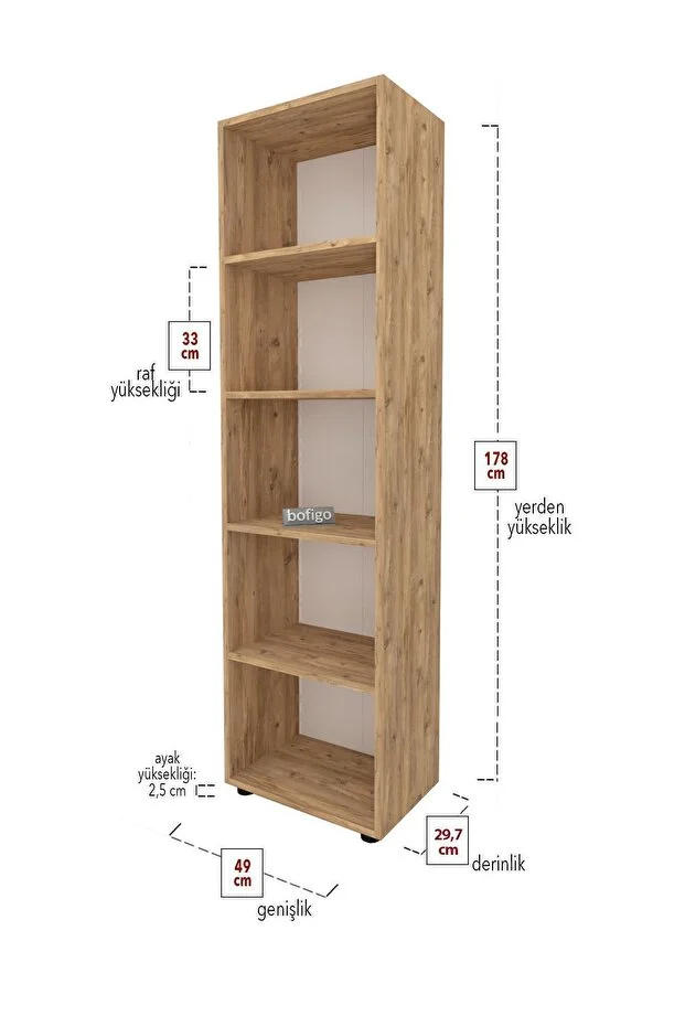 5 Raflı Kitaplık Ofis Dolabı Klasörlük Çok Amaçlı Dolap Mutfak Dolabı Çam